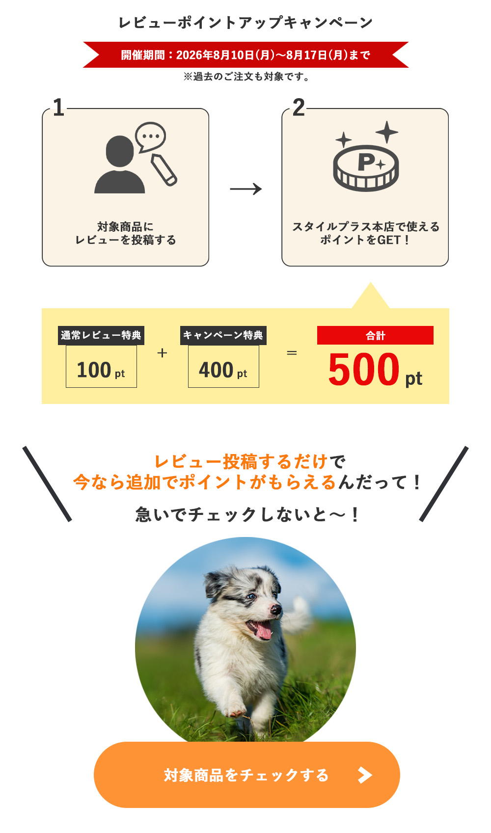 レビューを書いて半額相当キャッシュバック